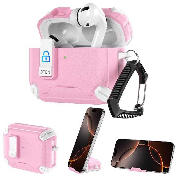For AirPods Pro 3 Explorer Dual Color Side Carbon Fiber Magnetic Holder Earphone Case(White Pink)