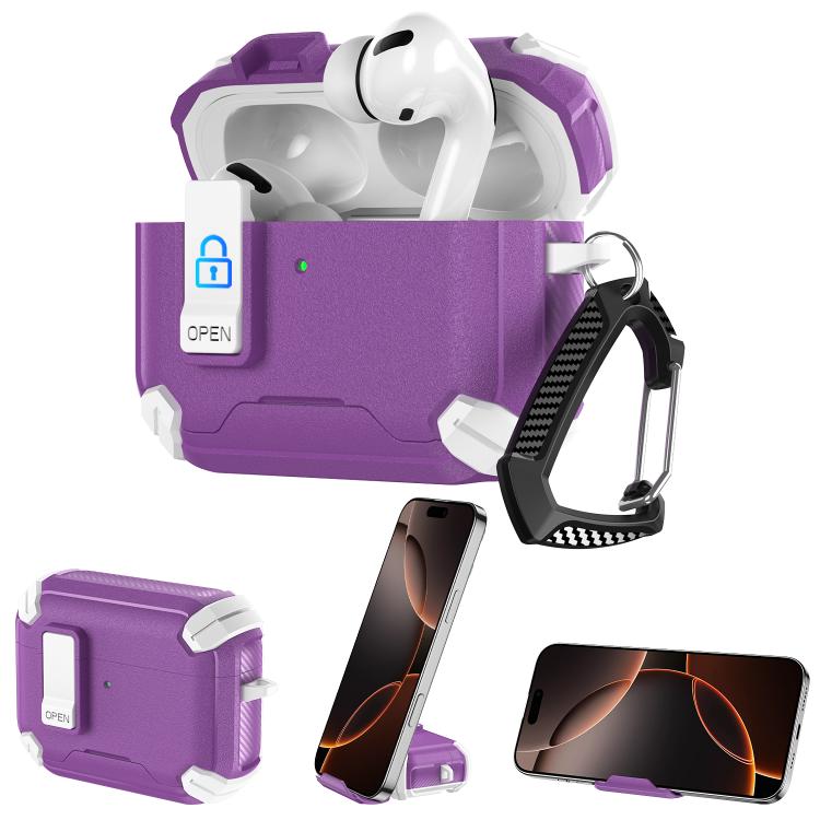 For AirPods Pro 3 Explorer Dual Color Side Carbon Fiber Magnetic Holder Earphone Case(White Purple)