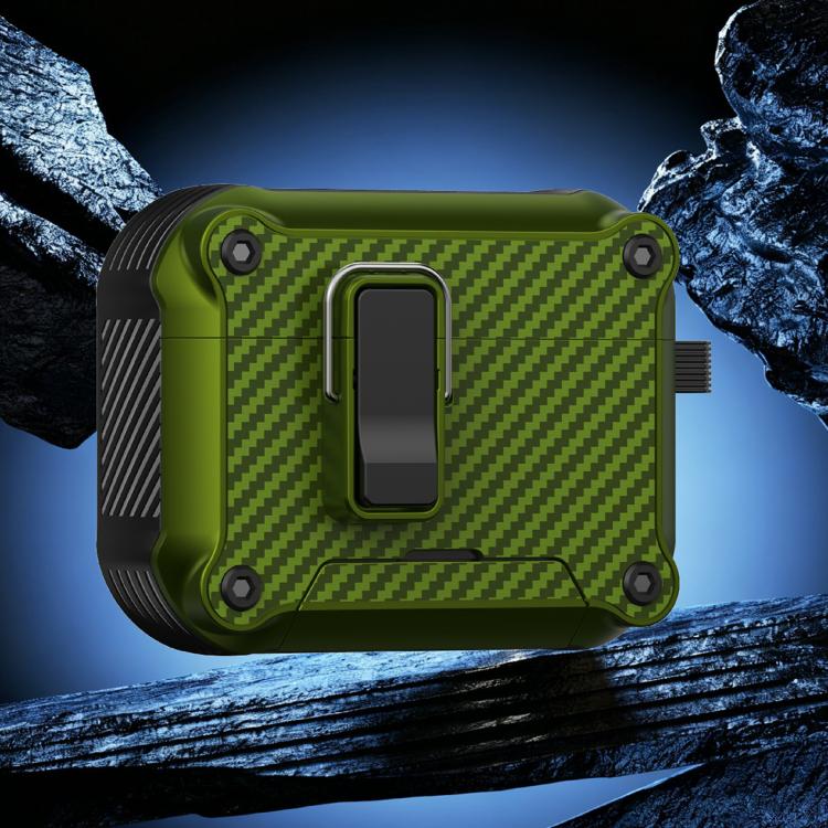 For AirPods Pro 3 Foldable Stand Eagle-Inspired Carbon Fiber Texture Earphone Protective Case(Green)