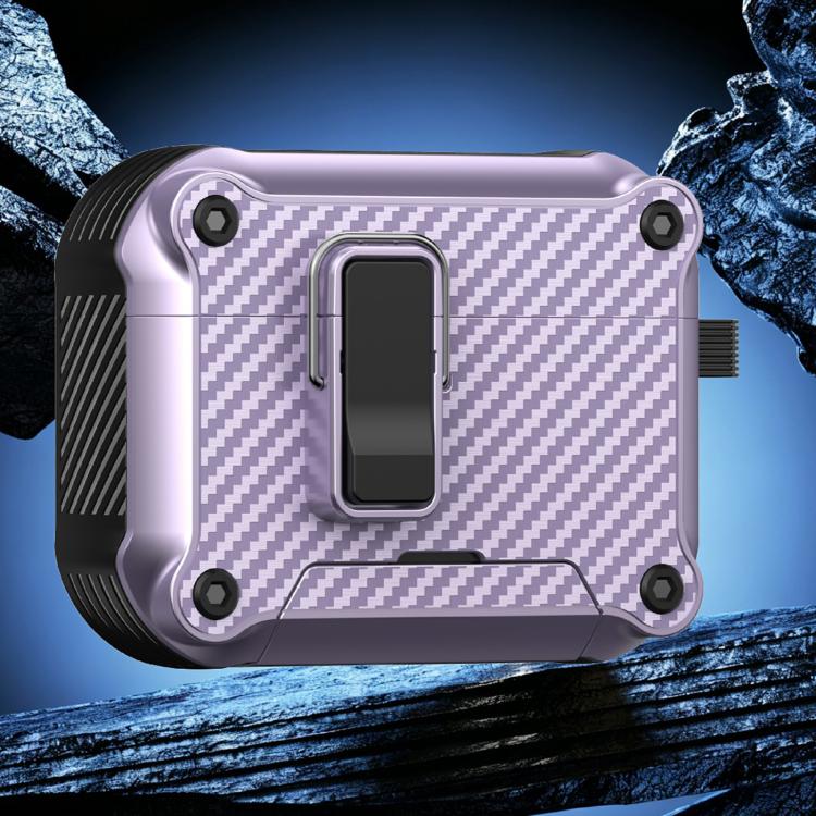 For AirPods Pro 3 Foldable Stand Eagle-Inspired Carbon Fiber Texture Earphone Protective Case(Purple)
