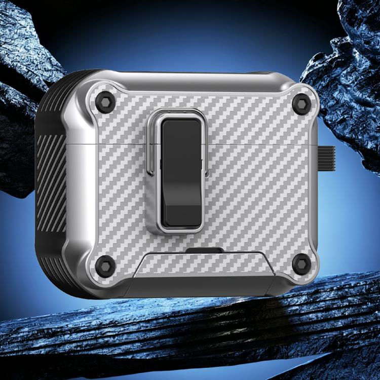For AirPods Pro 3 Foldable Stand Eagle-Inspired Carbon Fiber Texture Earphone Protective Case(Silver)