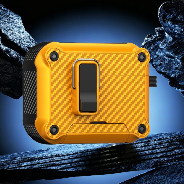 For AirPods Pro 3 Foldable Stand Eagle-Inspired Carbon Fiber Texture Earphone Protective Case(Yellow)