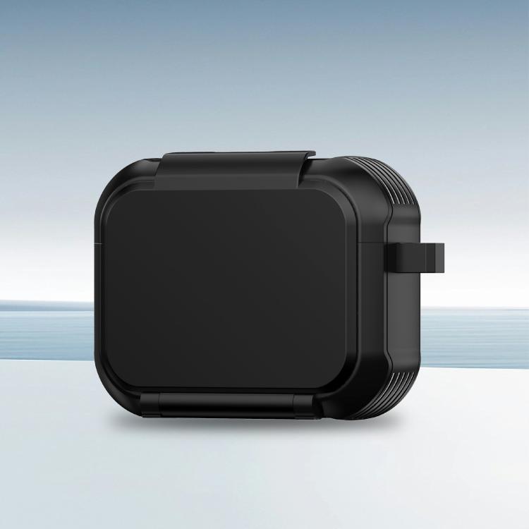 For AirPods Pro 3 Foldable Stand Shockproof Earphone Protective Case with Mirror(Black)