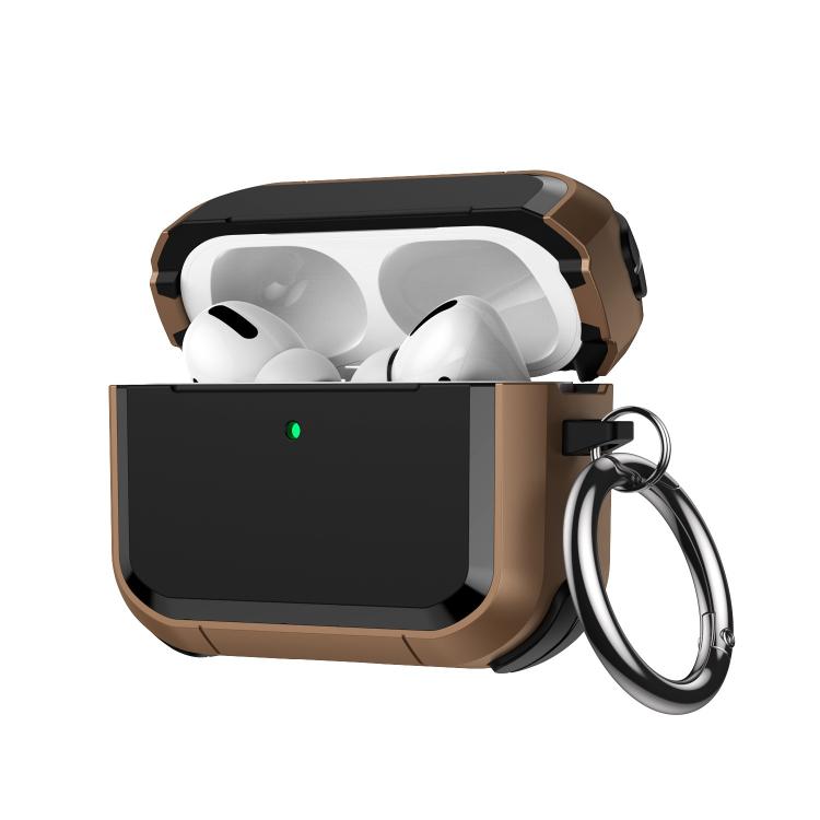For AirPods Pro 3 Full-Coverage Shockproof TPU Hybrid PC Earphone Cover with Carabiner(Dark Brown)