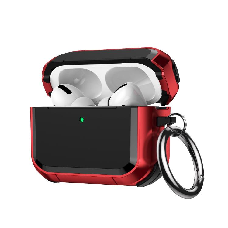 For AirPods Pro 3 Full-Coverage Shockproof TPU Hybrid PC Earphone Cover with Carabiner(Red)