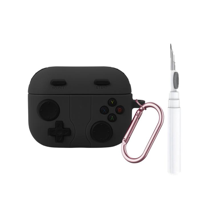 For AirPods Pro 3 Game Console Style Wireless Earphone Silicone Cover with Cleaning Pen(Black)