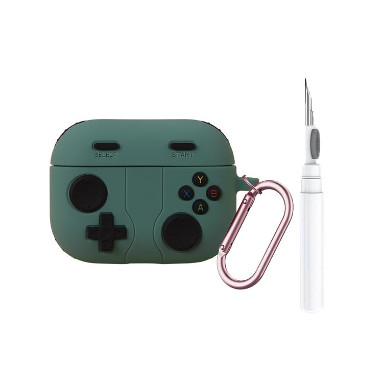 For AirPods Pro 3 Game Console Style Wireless Earphone Silicone Cover with Cleaning Pen(Dark Green)