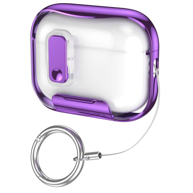 For AirPods Pro 3 Glass-Coated Transparent Electroplated Lock Invisible Holder Earphone Cover with Metal Ring Buckle(Enchanting Purple)