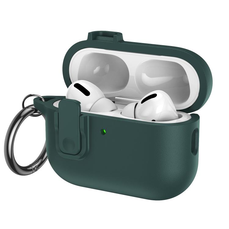 For AirPods Pro 3 Grained Leather Look TPU Earphone Cover with Ring Hook(Mountain Green)