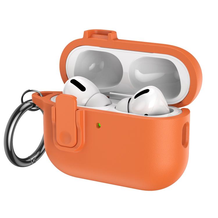 For AirPods Pro 3 Grained Leather Look TPU Earphone Cover with Ring Hook(Vitality Orange)