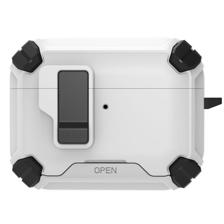 For AirPods Pro 3 LeReach Mega Series Armor Edition Wireless Earphone Case with Holder(White Black)