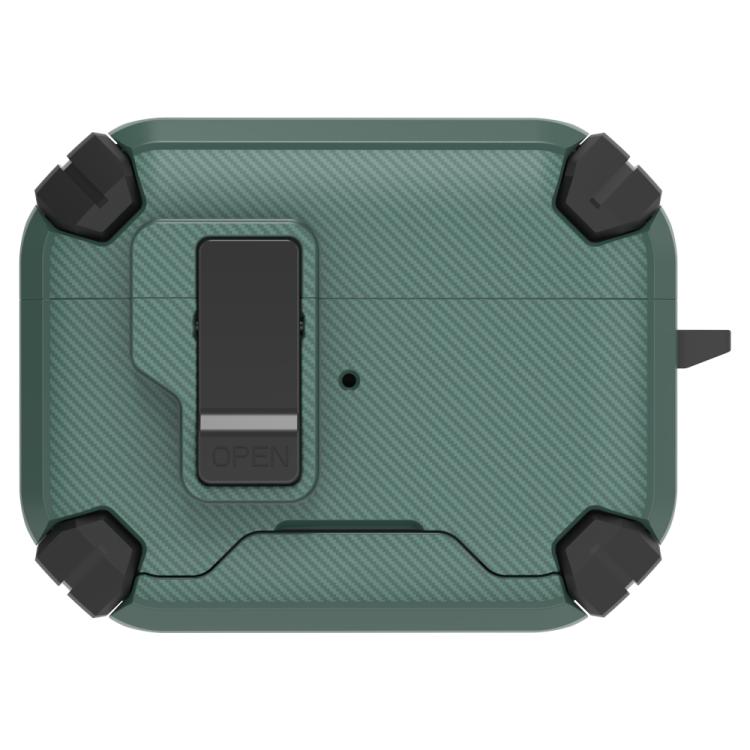 For AirPods Pro 3 LeReach Mega Series Fiber Armor Edition Wireless Earphone Case with Holder(Green)