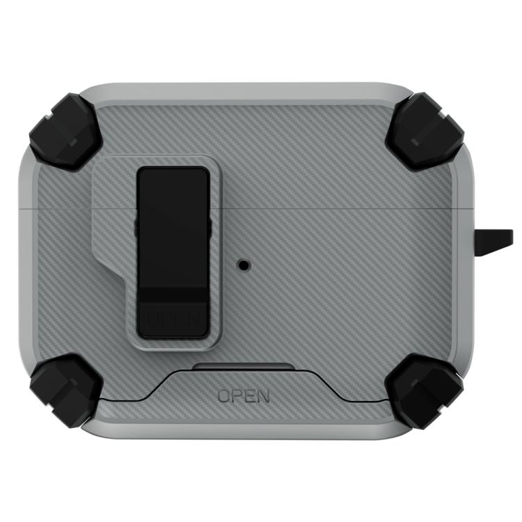 For AirPods Pro 3 LeReach Mega Series Fiber Armor Edition Wireless Earphone Case with Holder(Grey)