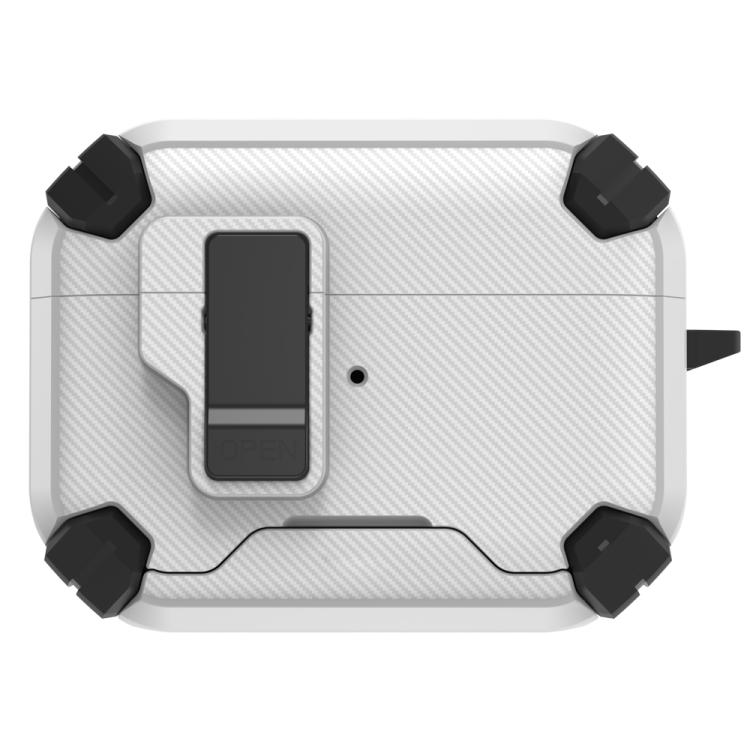 For AirPods Pro 3 LeReach Mega Series Fiber Armor Edition Wireless Earphone Case with Holder(White)
