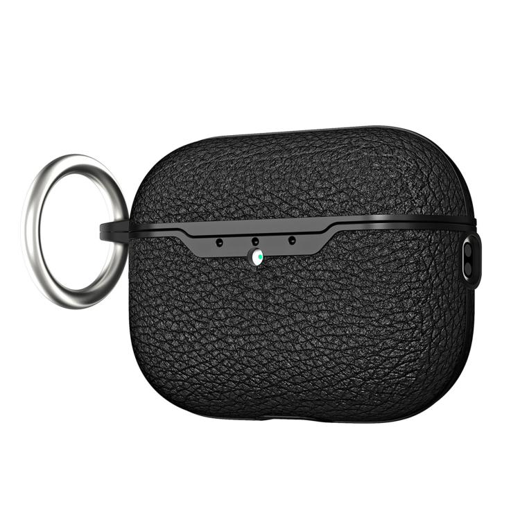 For AirPods Pro 3 Lychee Pattern TPU Earphone Protective Cover(Black)