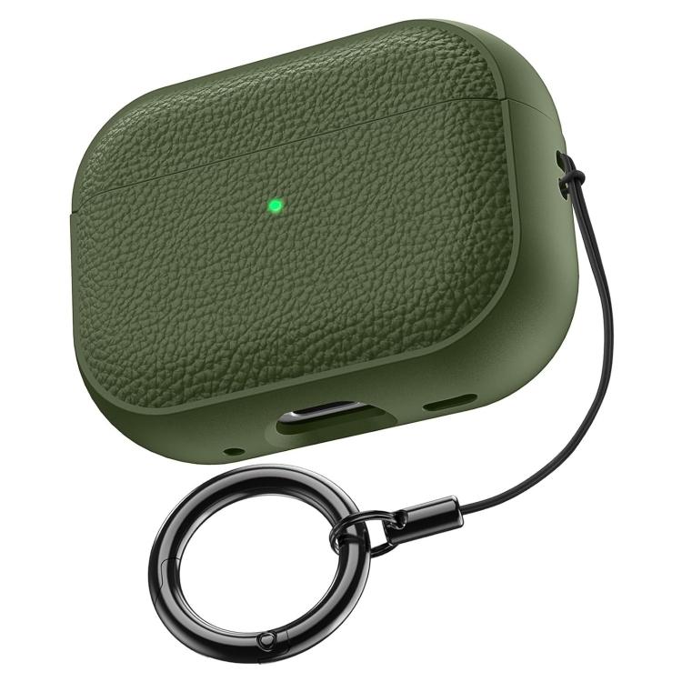 For AirPods Pro 3 Lychee Texture TPU Earphone Cover with Buckle(Army Green)