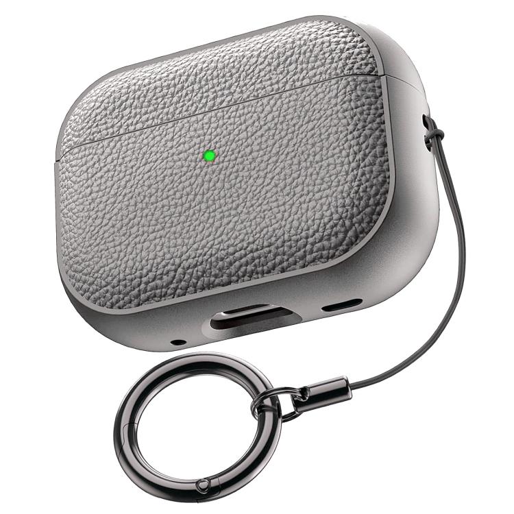 For AirPods Pro 3 Lychee Texture TPU Earphone Cover with Buckle(Gray)