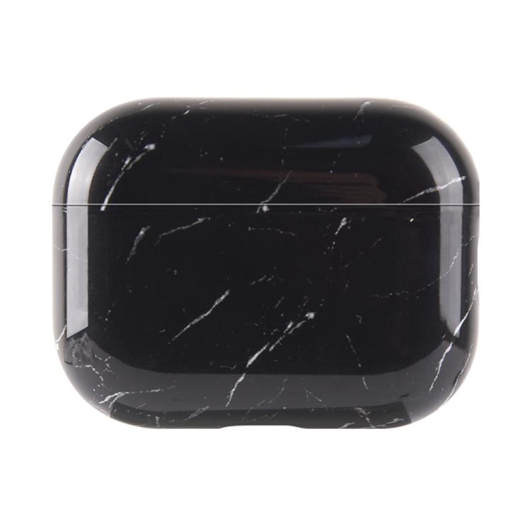 For AirPods Pro 3 Marble Texture Glossy PC Earphone Protective Case(Black S09)