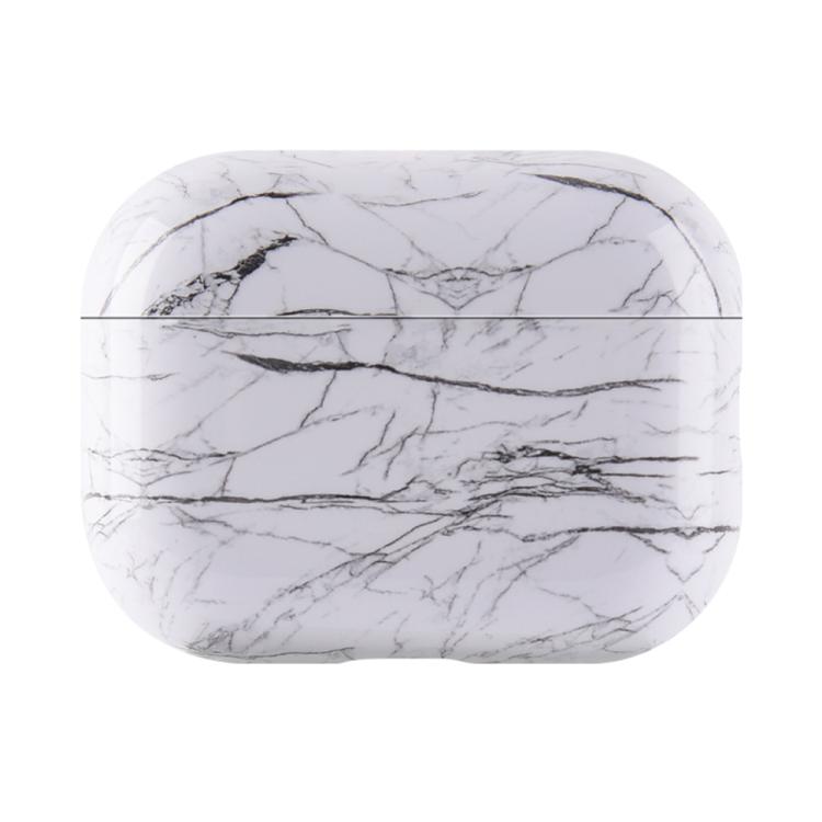For AirPods Pro 3 Marble Texture Glossy PC Earphone Protective Case(White S01)