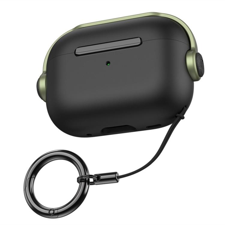 For AirPods Pro 3 Music Boy TPU Earphone Protective Cover with Lanyard Clip(Black Army Green)