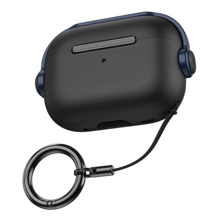 For AirPods Pro 3 Music Boy TPU Earphone Protective Cover with Lanyard Clip(Black Blue)