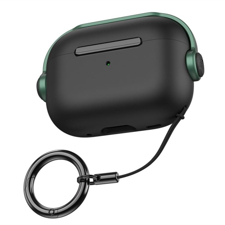 For AirPods Pro 3 Music Boy TPU Earphone Protective Cover with Lanyard Clip(Black Green)