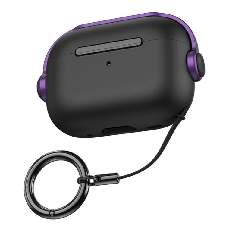 For AirPods Pro 3 Music Boy TPU Earphone Protective Cover with Lanyard Clip(Black Purple)