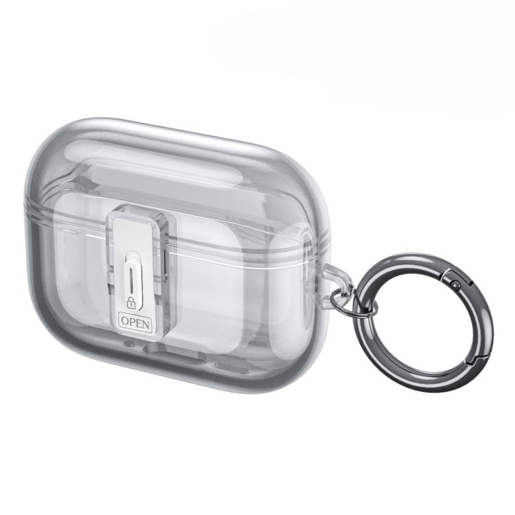For Airpods Pro 3 One-Touch Security Lock Ultra-Transparent Earphone Case(Transparent Black)