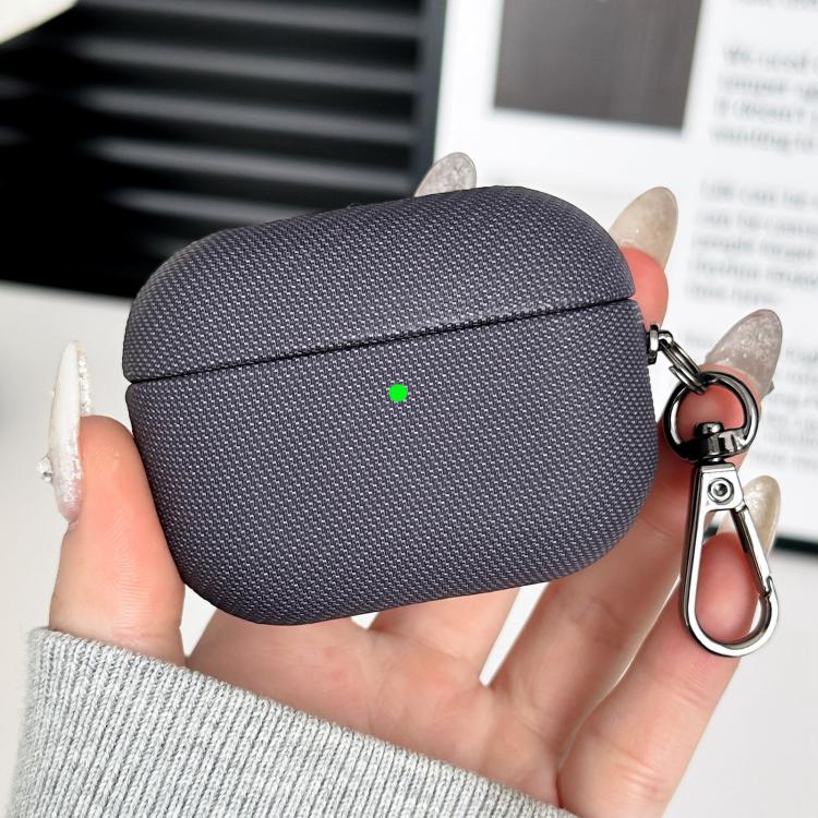 For AirPods Pro 3 Shockproof PC Hybrid PU Leather Earphone Case with Carabiner(Dark Purple)