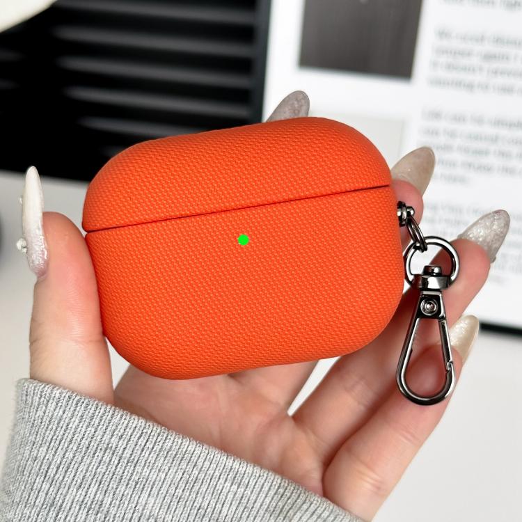 For AirPods Pro 3 Shockproof PC Hybrid PU Leather Earphone Case with Carabiner(Orange)