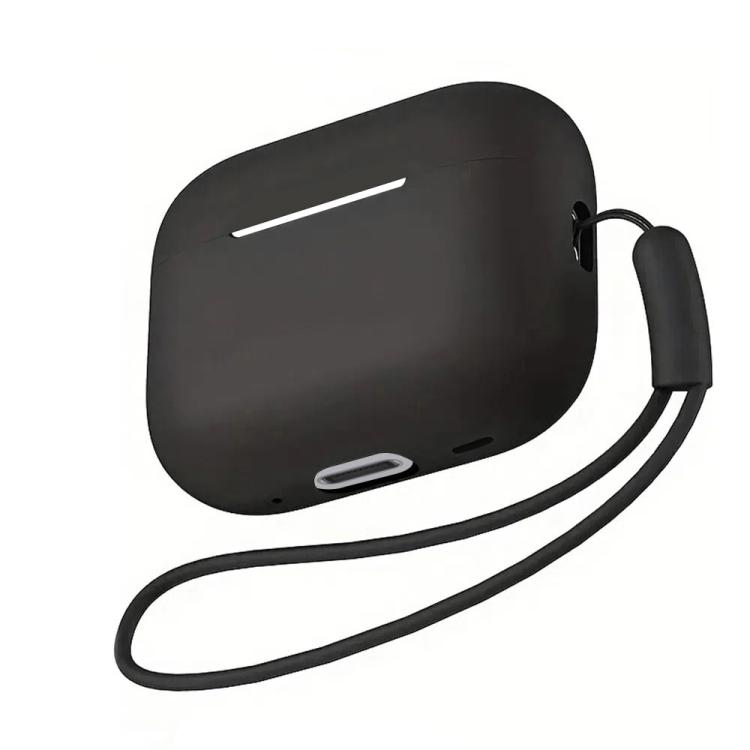 For AirPods Pro 3 Silicone Earbud Protective Case with Lanyard(Black)