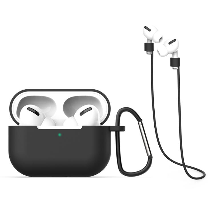 For AirPods Pro 3 Silicone Earphone Protective Case + Hook + Anti-lost Rope 3 in 1 Set(Black)