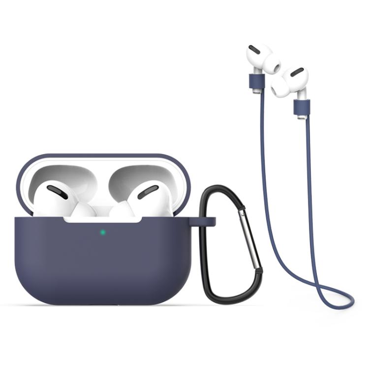 For AirPods Pro 3 Silicone Earphone Protective Case + Hook + Anti-lost Rope 3 in 1 Set(Blue)