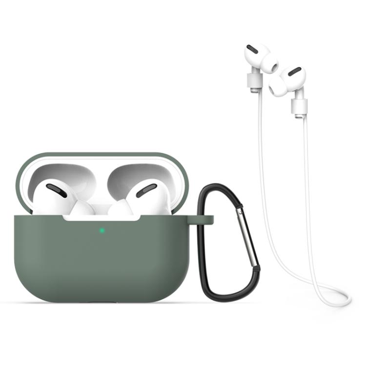For AirPods Pro 3 Silicone Earphone Protective Case + Hook + Anti-lost Rope 3 in 1 Set(Green)