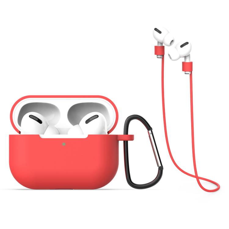 For AirPods Pro 3 Silicone Earphone Protective Case + Hook + Anti-lost Rope 3 in 1 Set(Red)