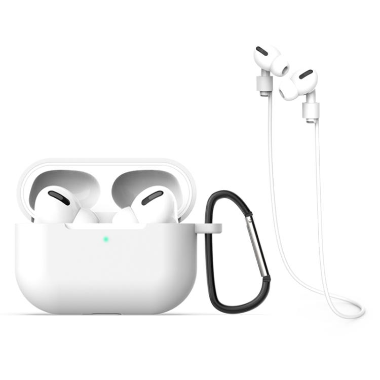 For AirPods Pro 3 Silicone Earphone Protective Case + Hook + Anti-lost Rope 3 in 1 Set(White)