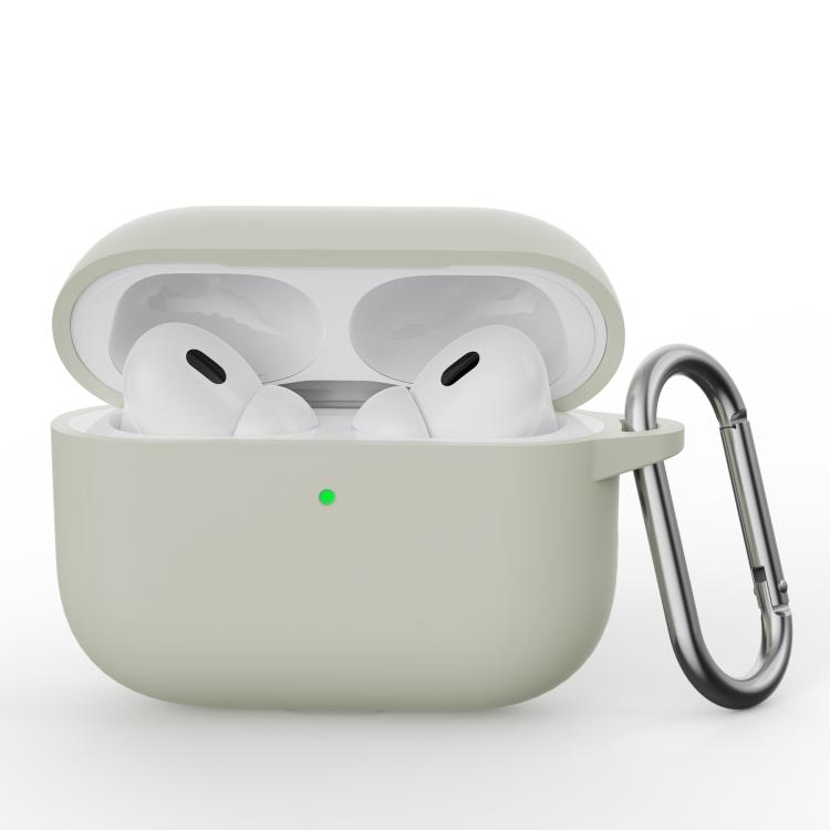 For AirPods Pro 3 Simple Solid Color Silicone Protective Cover with Hook(Antique White)