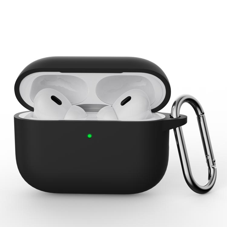 For AirPods Pro 3 Simple Solid Color Silicone Protective Cover with Hook(Black)