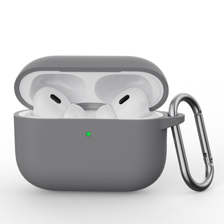 For AirPods Pro 3 Simple Solid Color Silicone Protective Cover with Hook(Gray)