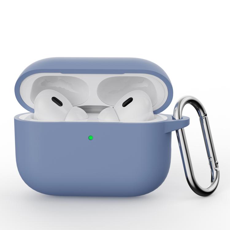 For AirPods Pro 3 Simple Solid Color Silicone Protective Cover with Hook(Lavender)