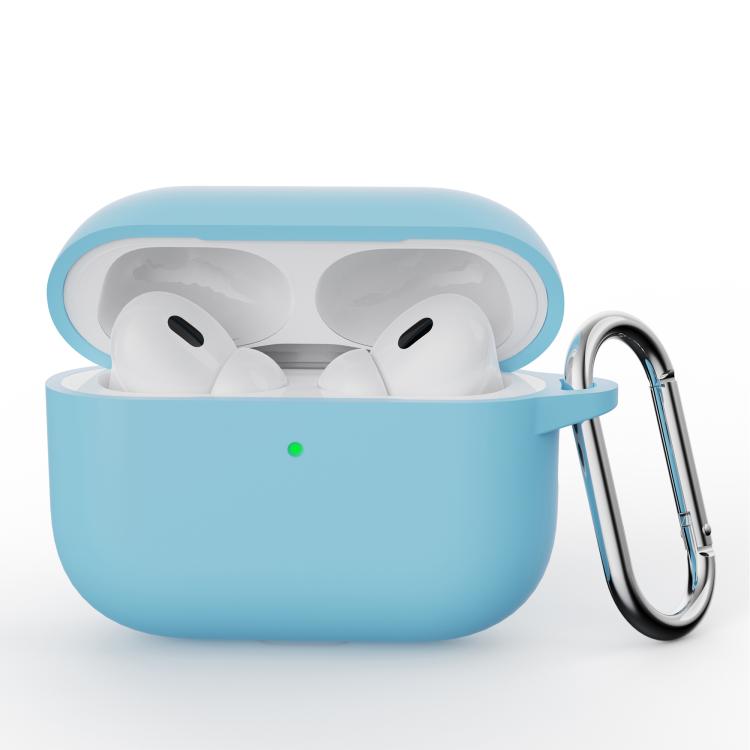 For AirPods Pro 3 Simple Solid Color Silicone Protective Cover with Hook(Light Blue)