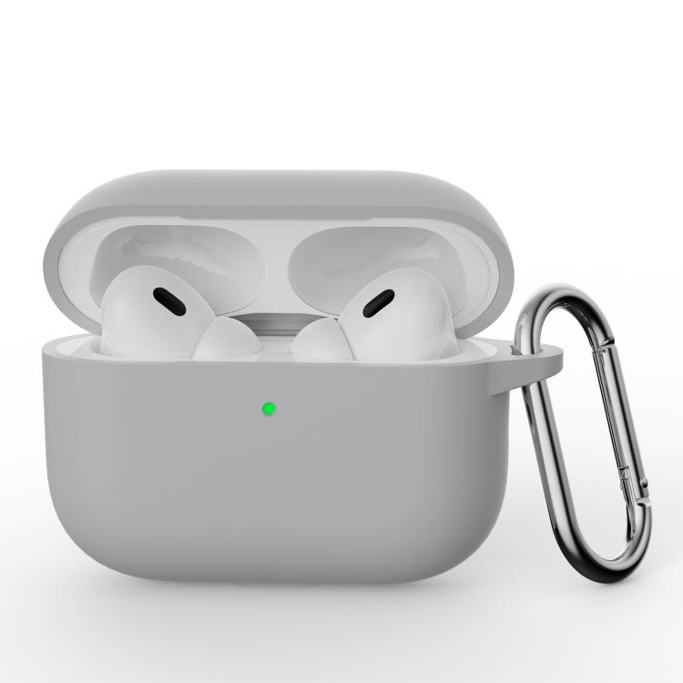 For AirPods Pro 3 Simple Solid Color Silicone Protective Cover with Hook(Light Gray)
