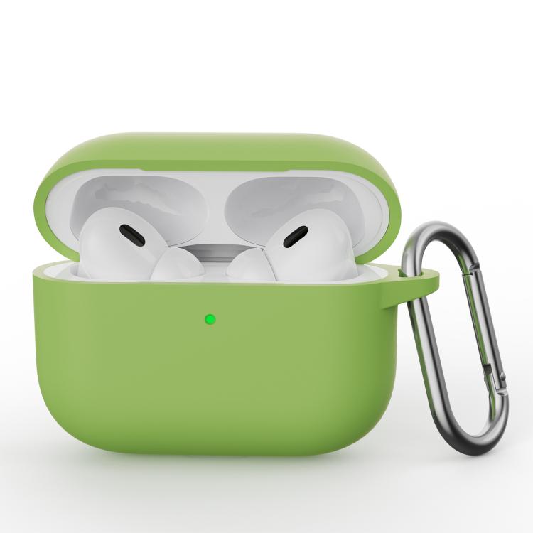 For AirPods Pro 3 Simple Solid Color Silicone Protective Cover with Hook(Matcha Green)