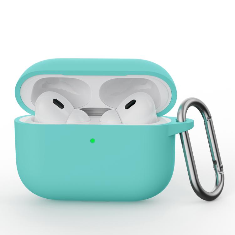 For AirPods Pro 3 Simple Solid Color Silicone Protective Cover with Hook(Mint Green)