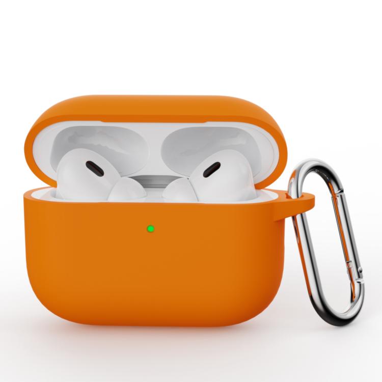 For AirPods Pro 3 Simple Solid Color Silicone Protective Cover with Hook(Orange)