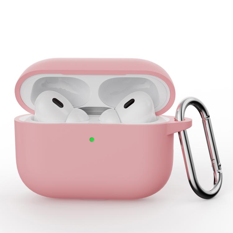 For AirPods Pro 3 Simple Solid Color Silicone Protective Cover with Hook(Pink)