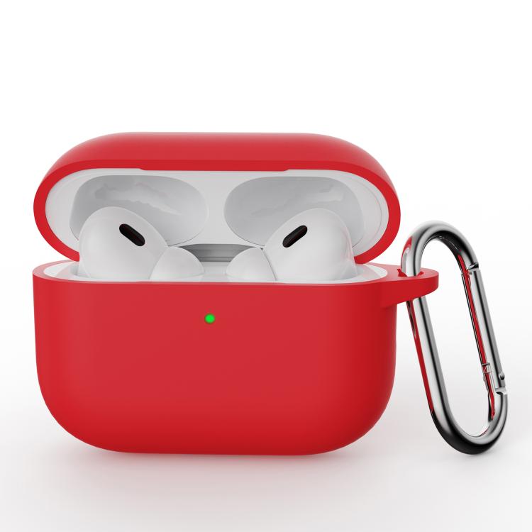 For AirPods Pro 3 Simple Solid Color Silicone Protective Cover with Hook(Red)