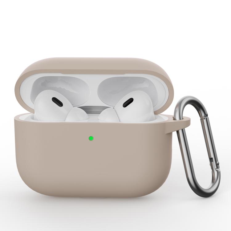 For AirPods Pro 3 Simple Solid Color Silicone Protective Cover with Hook(Sandy Pink)