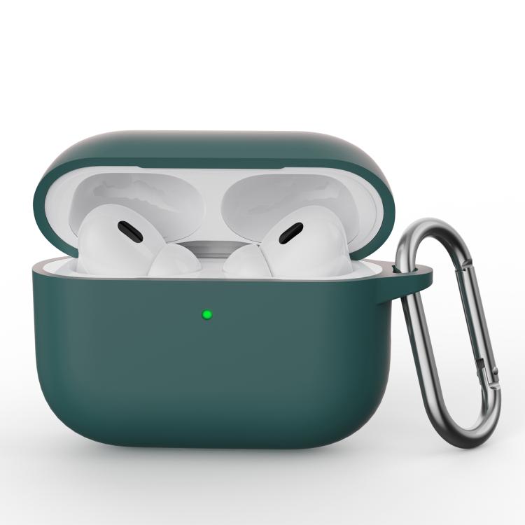 For AirPods Pro 3 Simple Solid Color Silicone Protective Cover with Hook(Star Green)