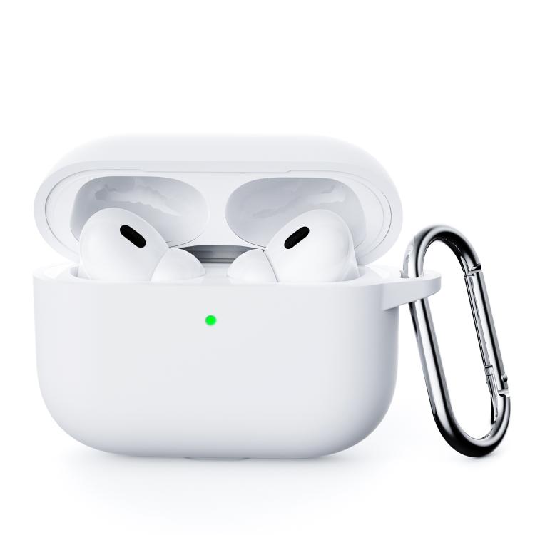 For AirPods Pro 3 Simple Solid Color Silicone Protective Cover with Hook(White)